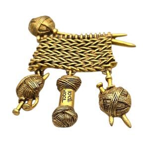 Vintage Danecraft Brooch Crochet Knitting Yarn Pin Gold Tone Pewter Collectors